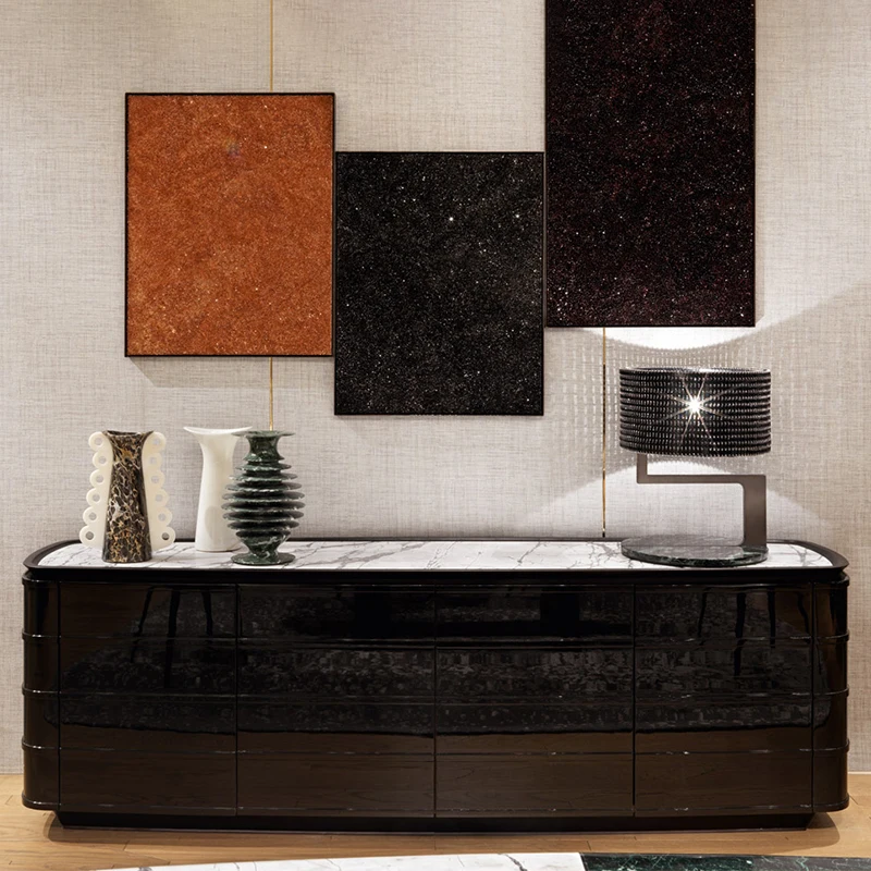 Modern Minimalist High-End Designer Storage Cabinet TV Stand for Villa Living Room With Marble Entrance Postmodern Sideboard