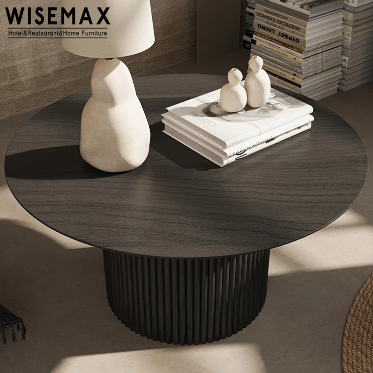 WISEMAX FURNITURE Japanese Living Room Furniture Round Solid Wood Tea Table Natural Color Ash Wood Coffee Table with Column Base