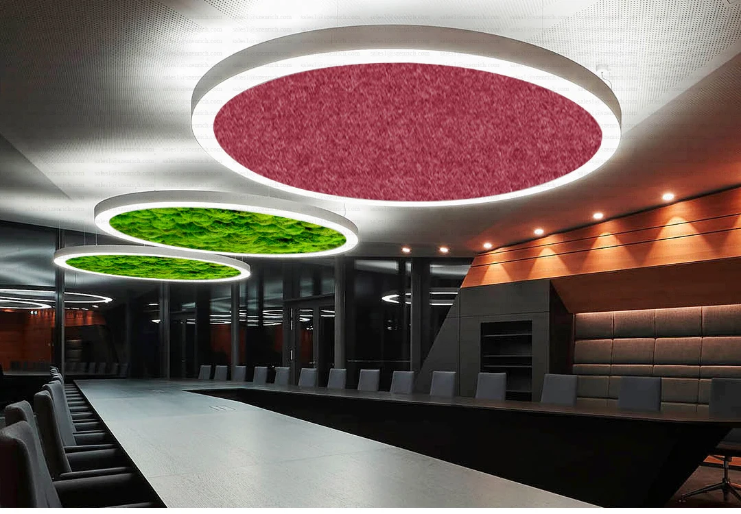 Green Moss Acoustic Ring LED Chandelier Pendant Noise Sound Absorbable Crystal Chandelier Middle Spaces Project Installation