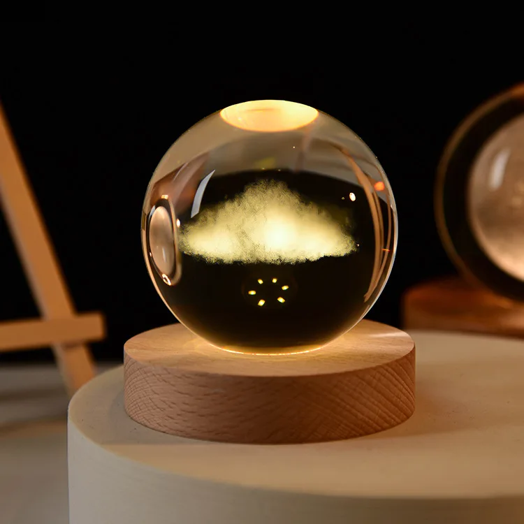 3D Warm White USB Power Crystal Ball Moon Night Light LED Planet Globe Table Lamp Home Decor Gift