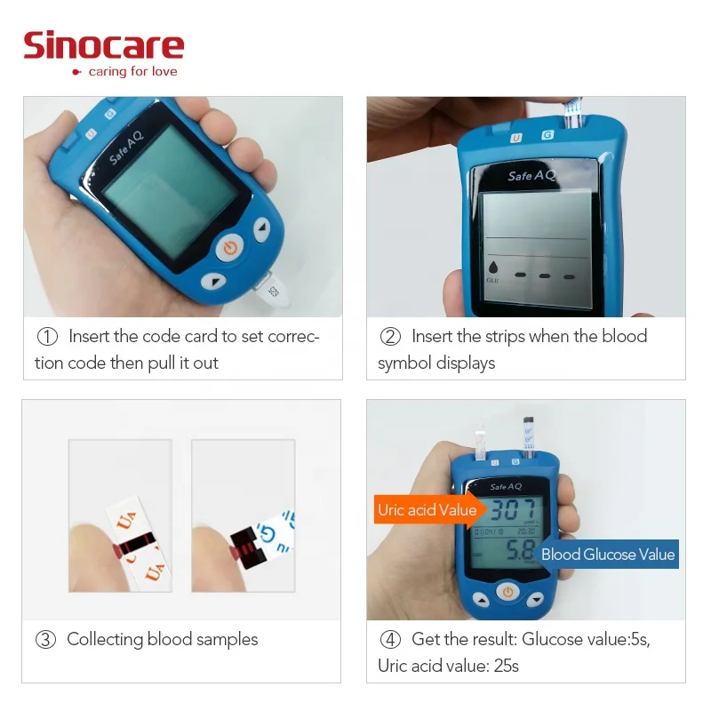 
 Sinocare 2 in1 безопасная UG для измерения уровня глюкозы в крови мочевой кислоты метр, Быстрая проверка для измерения уровня глюкозы в крови монитор Счетчик без крови  
