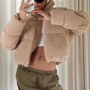 Women's Heavyweight Sherpa Puffer Jacket High Quality Thick Winter Coat with Cotton Filling Custom Logo Factory Wholesale