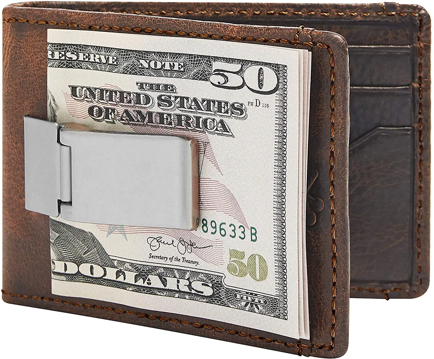 HoJ Co. DEACON ID Bifold Money Clip Wallet For Men | Full Grain Leather  Front Pocket Wallet | Bifold Wallet With Money Clip