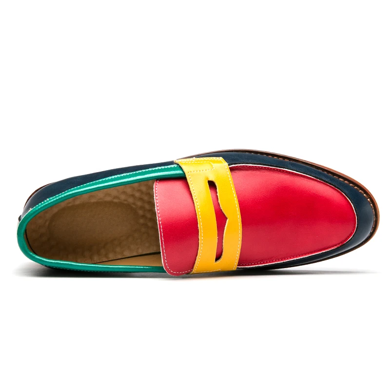 Slip on Round Toe Stitching Colorful Design Flat Loafers Men Casual Formal Shoes