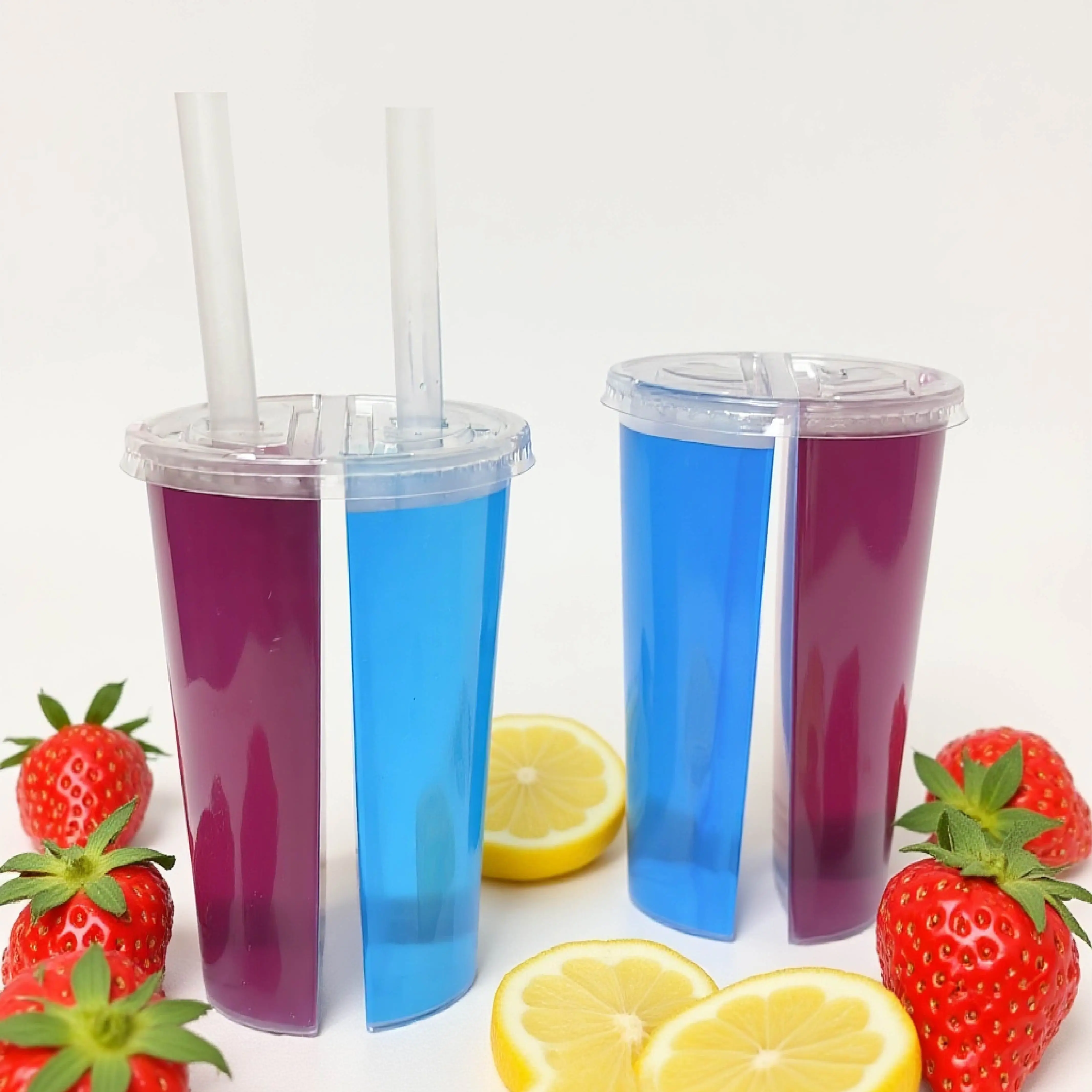 Split 700ml Disposable Plastic Share Cups Frozen Drink Two Pieces Cups Two in One Twins Cup