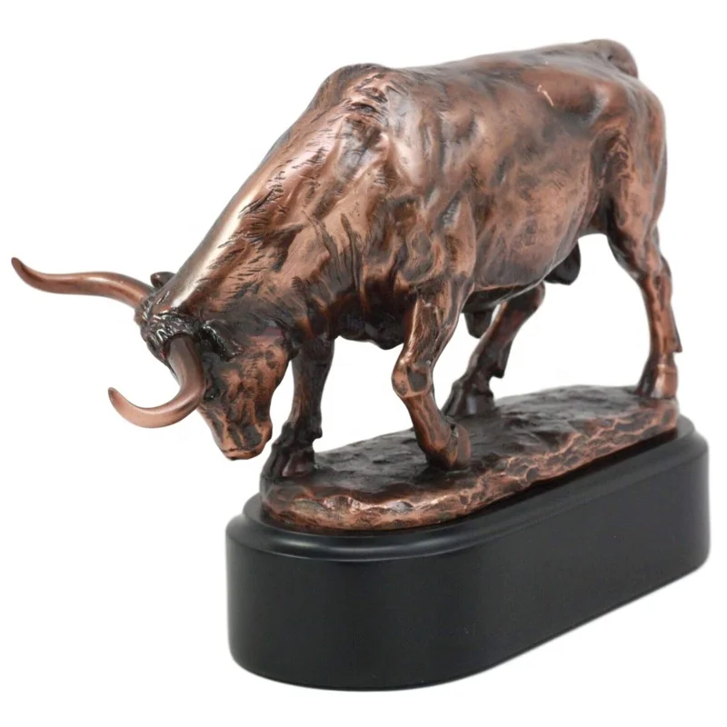 Custom Electroplated Bronze Gold Resin Animal Statue Sculpture Rodeo Show Awards Bull Figure Trophy with Pedestal Base