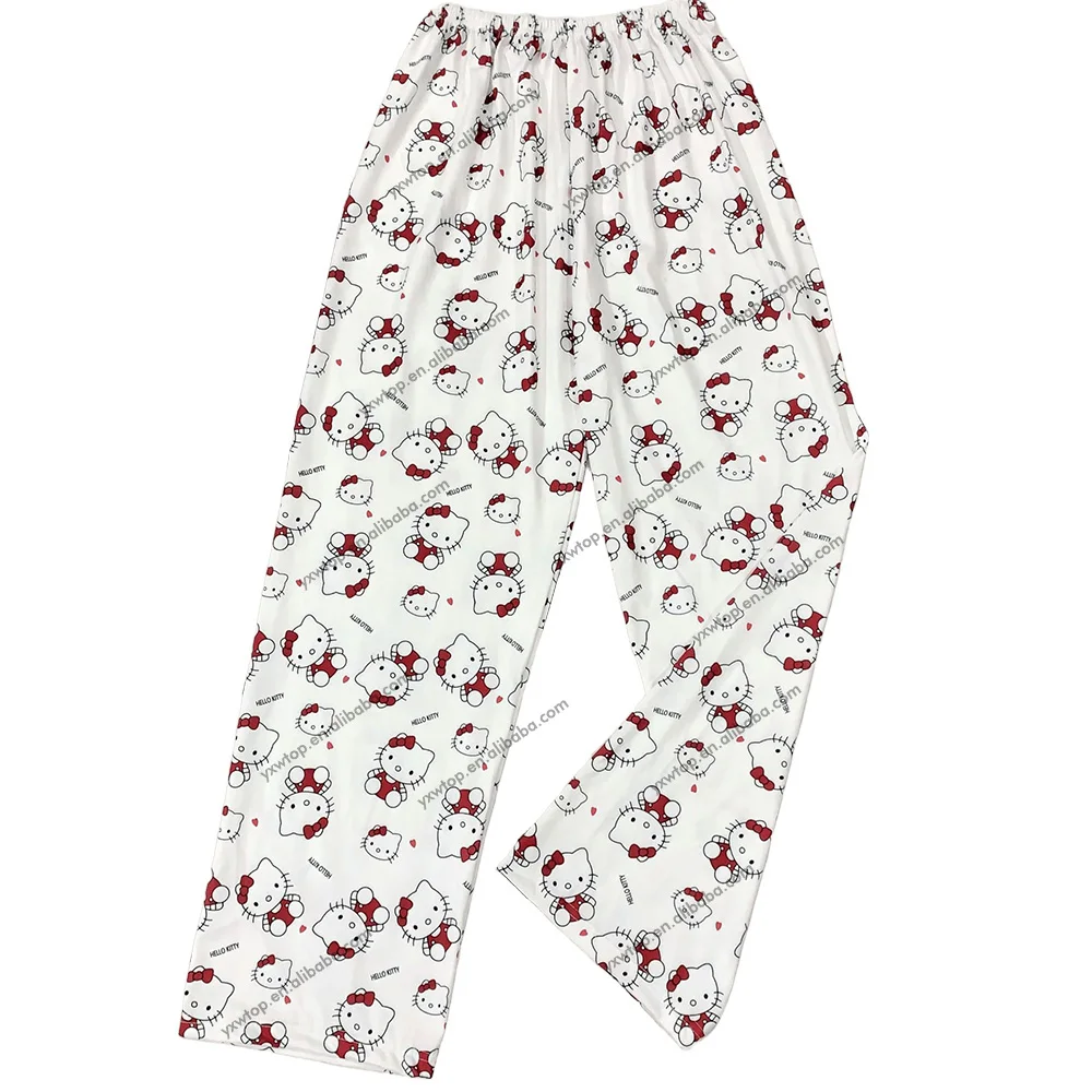 Custom Anime Cartoon Cute Hello Kt Cat All Over Print Sleep Pajama Pants Comfy Sleepwear Bottoms for Valentines Christmas Gift