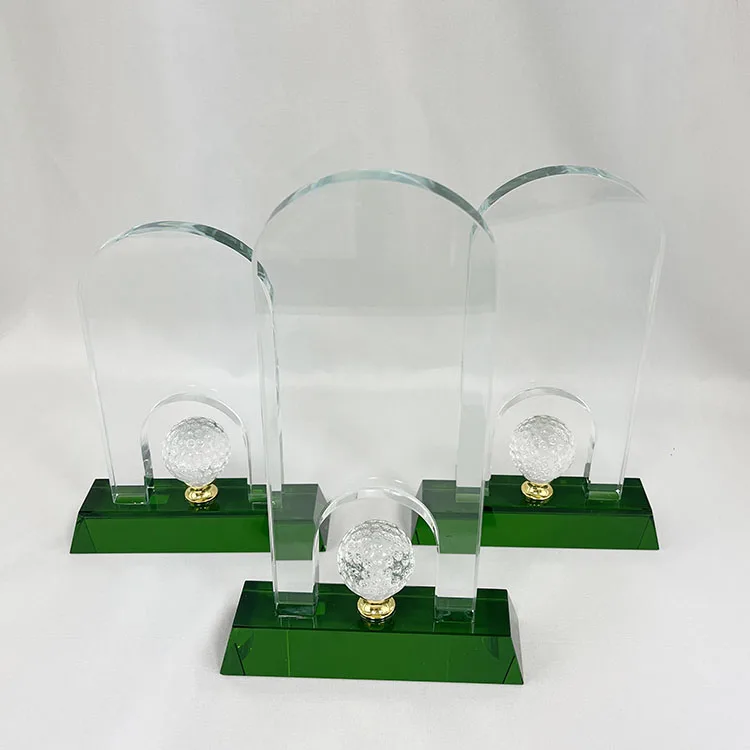 Factory customizable sports golf crystal awards golf championships trophy clear crystal golf trophy