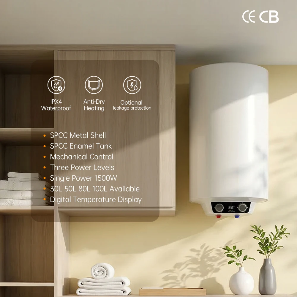Commercial 100L Multi Plug Enamel Liner Douche électrique CE CB Certified Storage Electric Water Heater