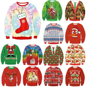 Custom 3D Digital Printing Christmas Round Neck Sweatshirt Pullover Pseudo Two-piece Necktie Sweatshirt