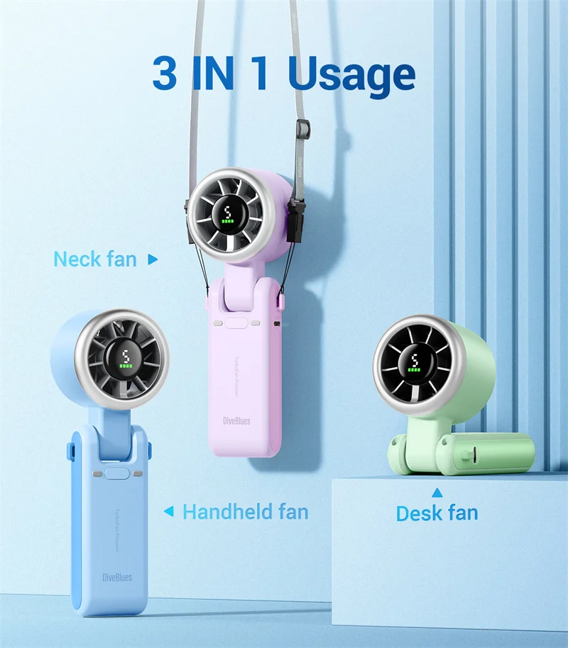 Diveblues Mini Rechargeable Fan Handheld Tiny Mini Fans for Outdoor
