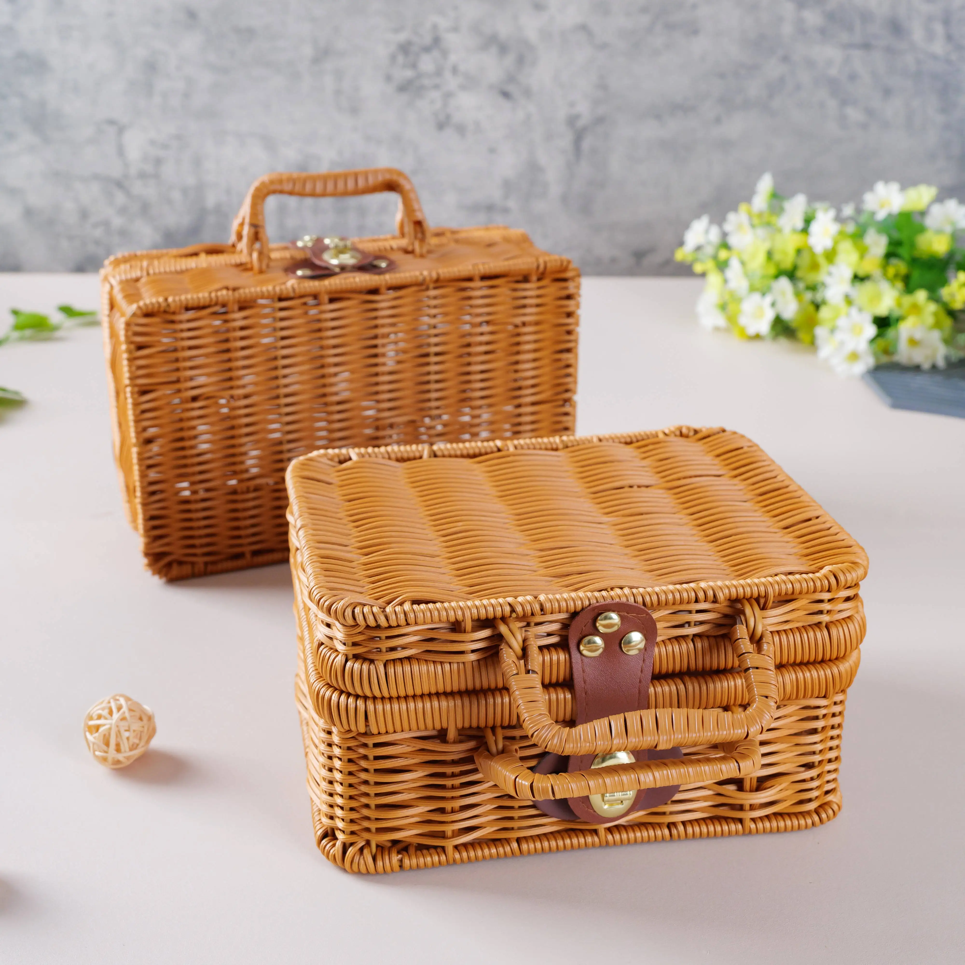 Handmade Natural Rattan Wicker Set Picnic Basket Bulk Wicker Baskets