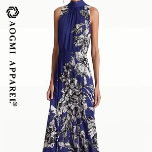 Haute Couture Fashion Ladies Floor-Length A-Line Satin Floral Print Eye-Absorbing Sleeveless Off-the-Shoulder Back Lace Bow