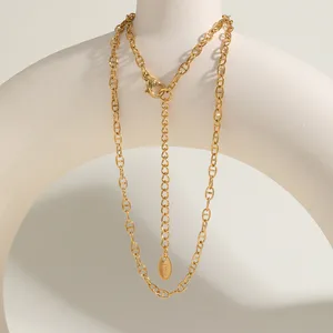 Simple Stainless Steel Women's 18k Gold Plated Necklace Pig Nose Day Necklace Summer Collarbone Chain Simple Style Daily Wear