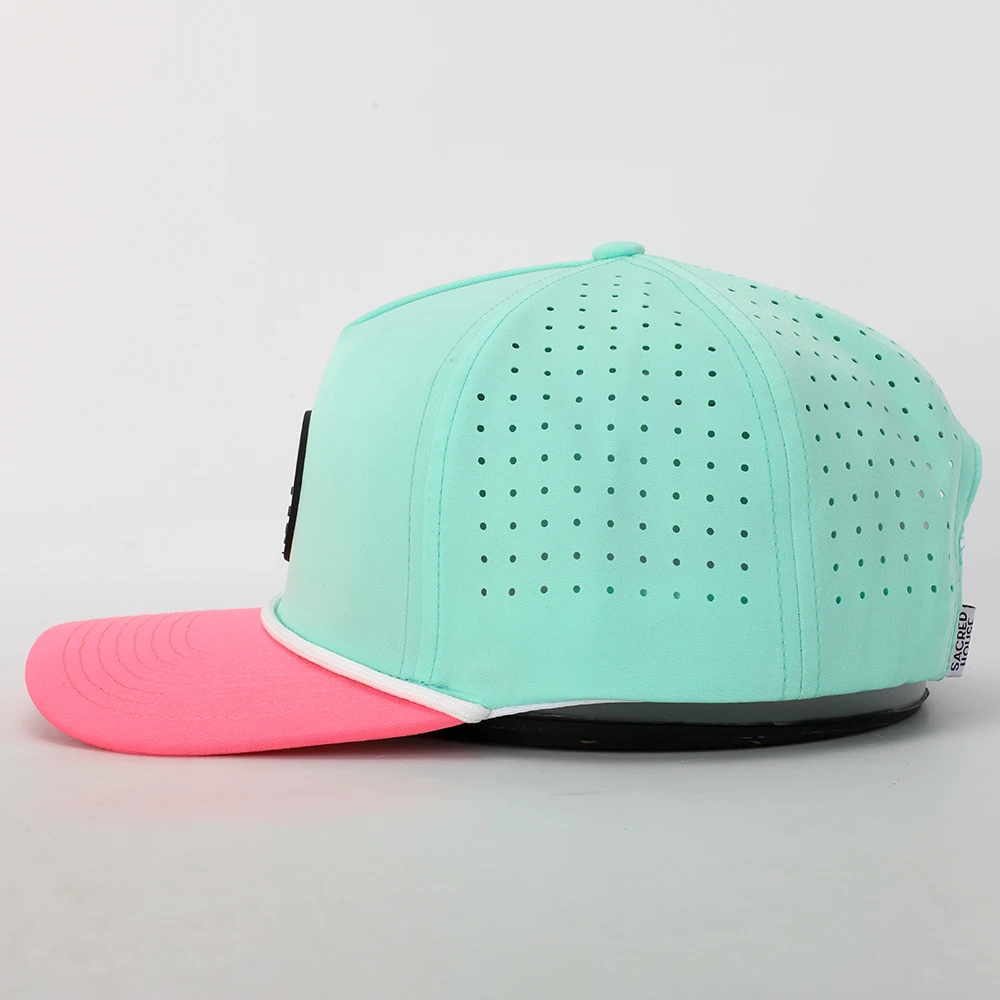 Wholesale Custom PVC Patch Logo Two Tone Polyester Rope Dad Hat,Laser Cut Hole Perforated Gorras,Sports Golf Baseball Cap
