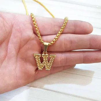 Wholesale Initial Name Letter Necklace 18" Chain Stainless Steel Necklace Jewelry Gold Plated 18K