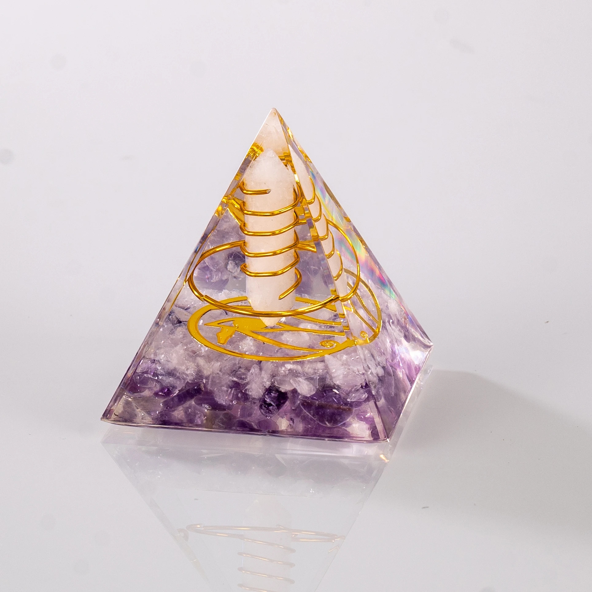 Hot Sale Crystal Energy Pyramid Figurine New Home Office Desktop Decoration Honor Themed Drip Gum Resin Craft Healing Broken supplier