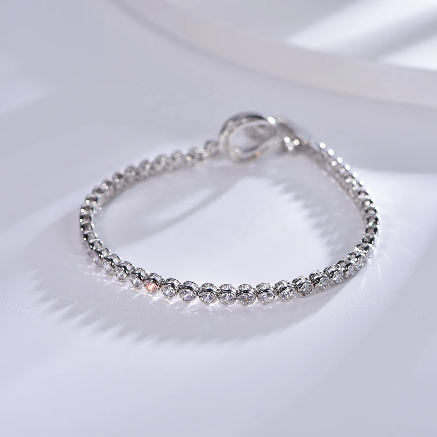 tennis bracelet 4mm round cut moissanite CZ diamond pure 14k white gold bracelet