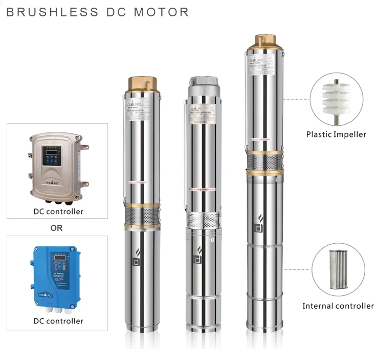 Погружная система водяного насоса с контроллером, 48 В, 750 Вт, 6 м, 3/ч, 56 м, 1 л.с., 4 дюйма, dc