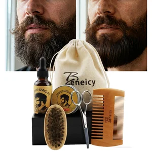 Custom Private Label Beard Grooming Kit Beard Kit for Men Complete Beard Care Set with Comb Oil Balm and Scissors