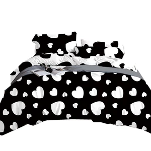 Home Textiles Loving Heart Printed 100% Polyester Bedding Set White Black Bed Sheets Manufacturers in China