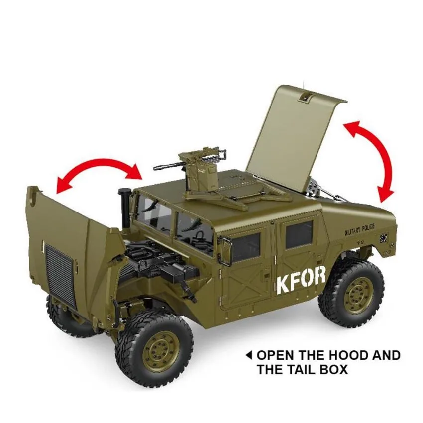 Upgraded 1/10 4X4 2.4G 4WD 16CH  Headlight and Sound HG P408 RC Army Truck Toys for Kids with Remote Control