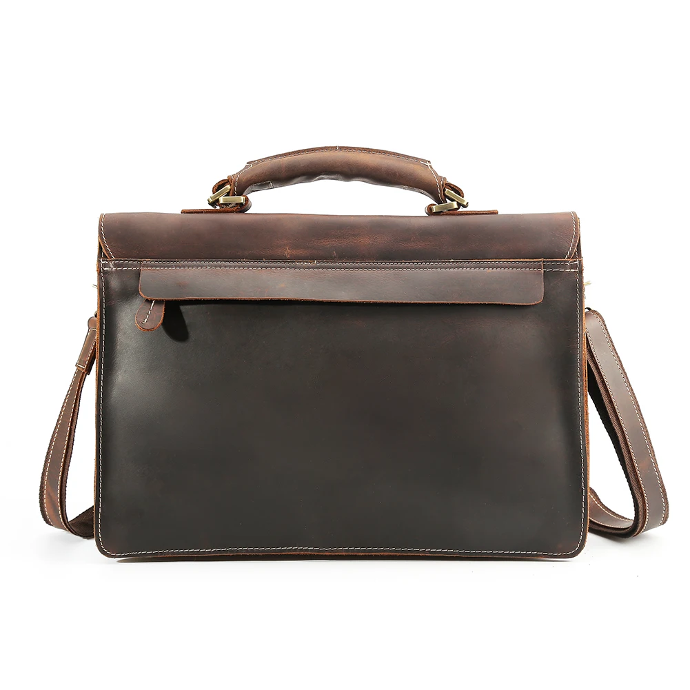Wholesale Men Briefcase Bag Business Brown Crazy Horse Leather Shoulder Messenger Office Handbag Laptop Bags