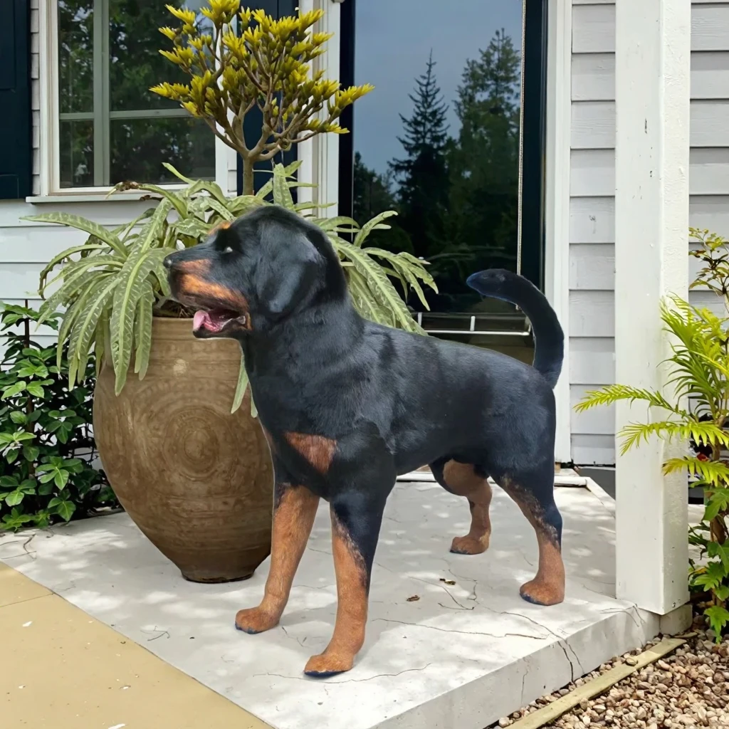Modern Realistic Life-Size Rottweiler Dog Statue Genuine Leather