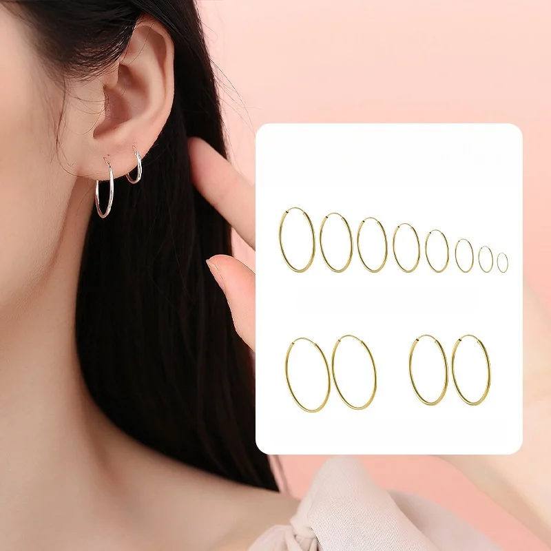 925 Sterling Silver Fashion Women Huge Hoop Earrings Statement Ear Ring  Thin Earrings Large Round Ear Jewelry for Women