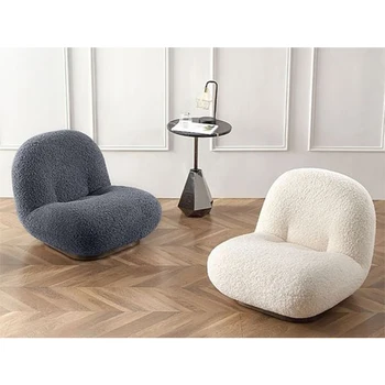 Scandinavian White Lamb'S Wool Sofa Golden Base Comfortable Single Lounger Sofa Beige Cozy Living Room One Seat Sofas