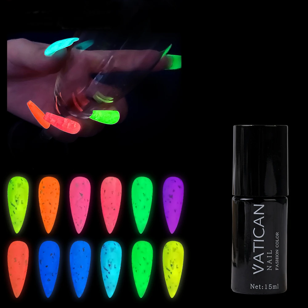 Private Label 12 Colors Glow in the Dark Gel Polish Nail Art Eggshell  Gel Halloween Luminous Gel