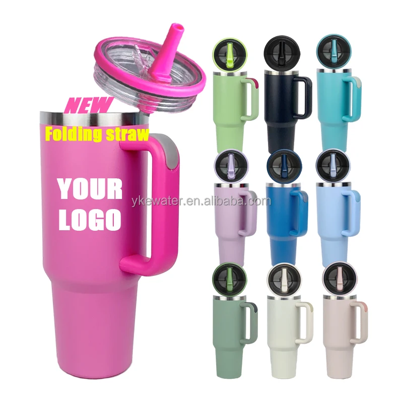 40 Oz Tumbler With Handle And Foldable Straw Of Lid Reusable Iced