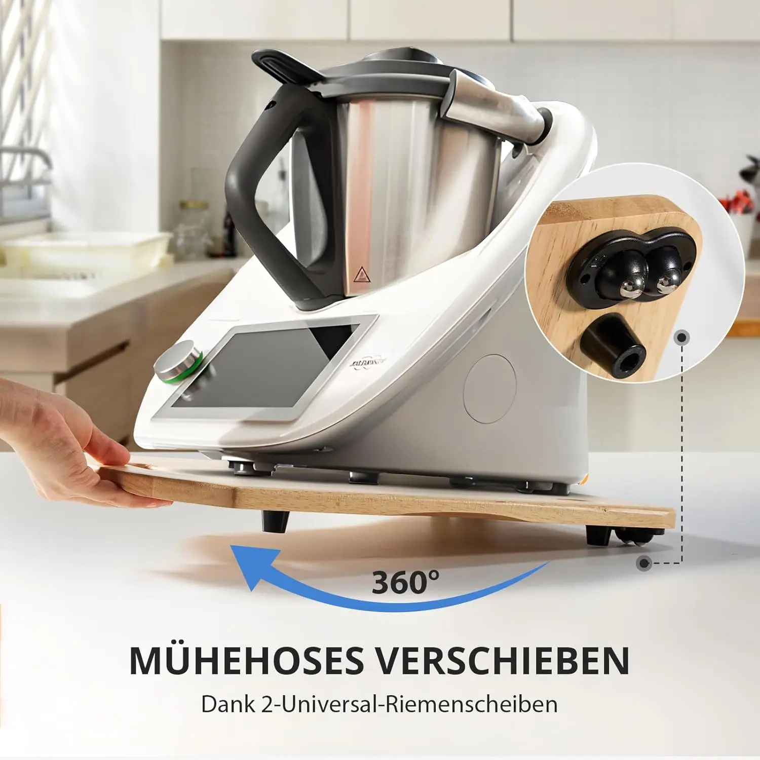 Factory Custom Quick Move TM5 Removable Wooden Rolling Board Thermomix TM6 Coaster Rubber Wood Thermomix Sliding Board