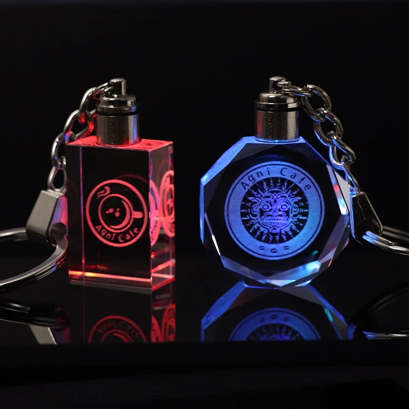 Custom 3D Laser Engraving LED Light Crystal Bottle Keyring