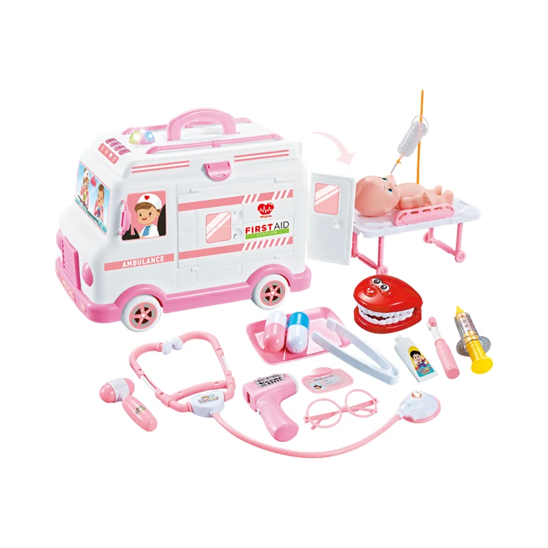 Medical Doctor Pretend Play Toys Set Emergency Ambulance Car Toy with Doll