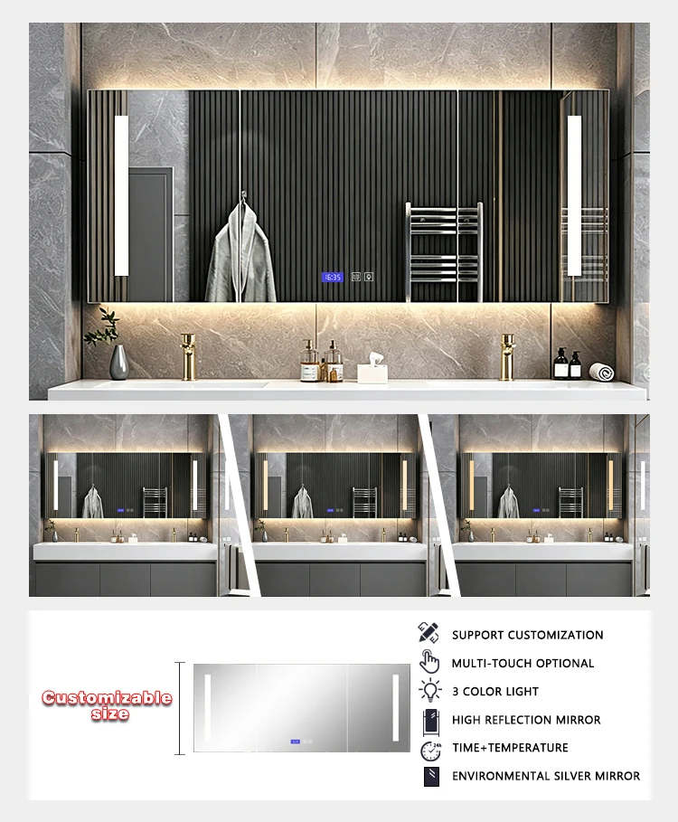 product european style hot selling washroom smart mirror wall mounted bathroom cabinet vanity bathroom makeup cabinet for hotel-4