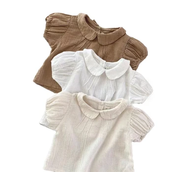 Ins Lapel puff sleeve short sleeve baby Summer little-girl style clothes casual breathable top