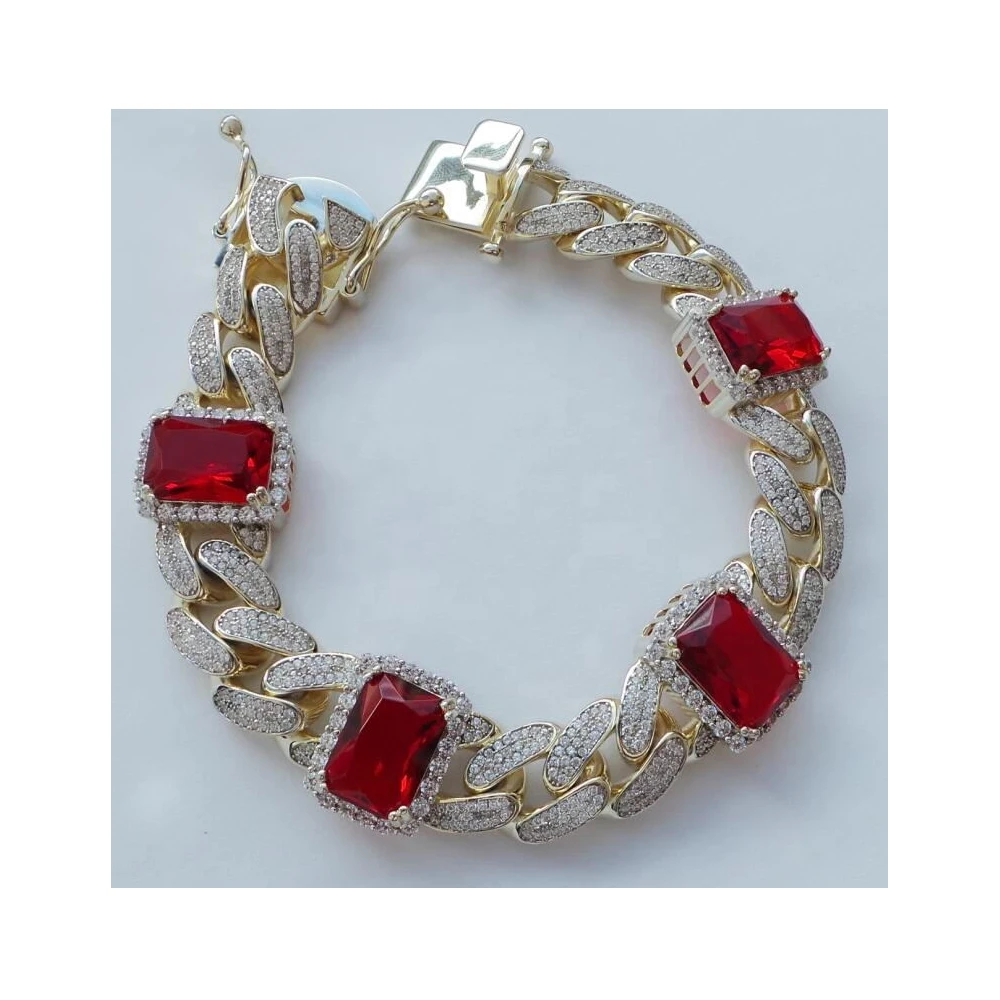 Silver and ruby bracelet for men - Argent Tonic