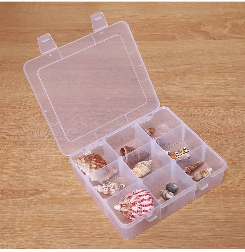 Single Layer 9 Grid Compartments Detachable Parts Accessories Clear PP Plastic Divided Storage Box