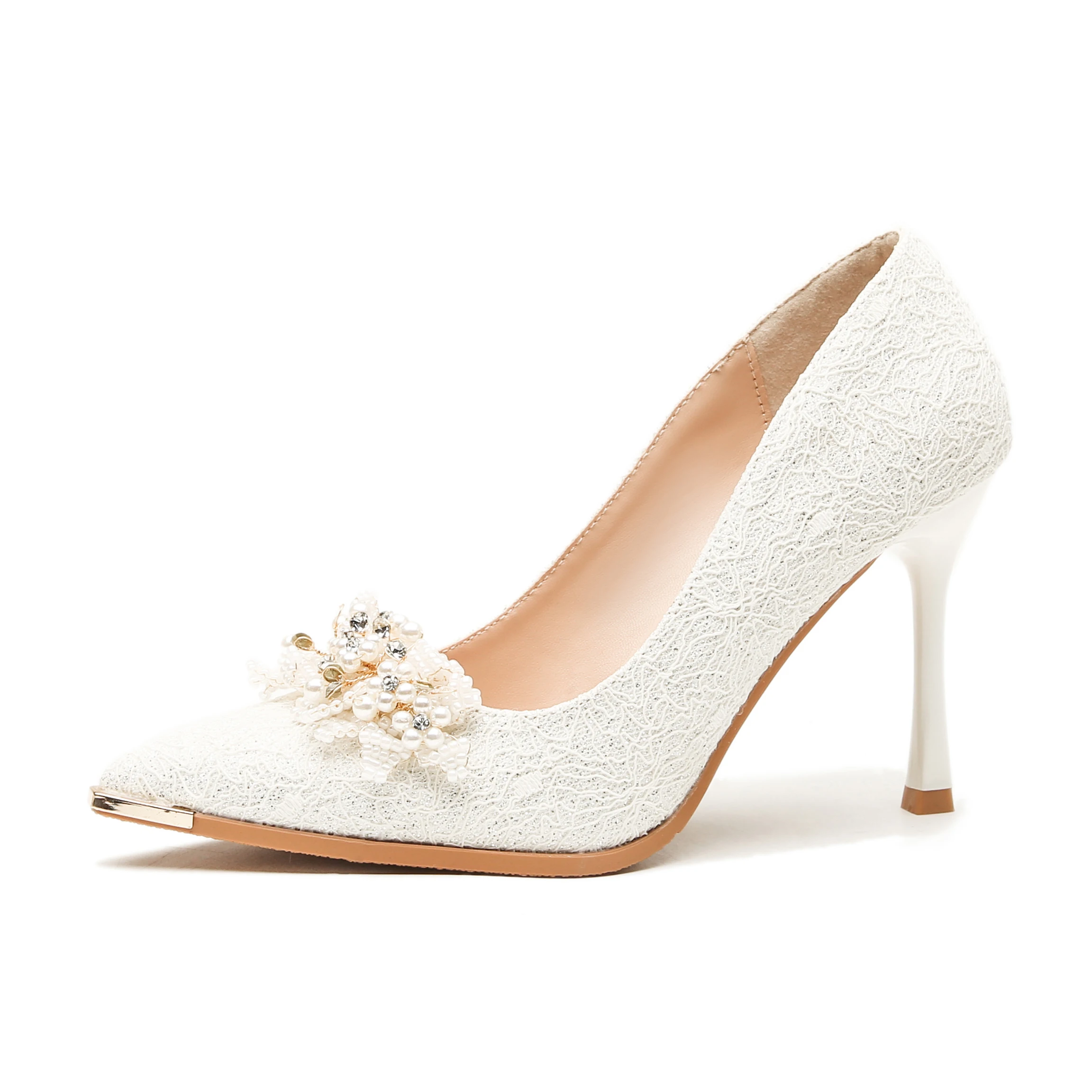 2025 New Luxury Pearl Crystal White Wedding Shoes Women Spring