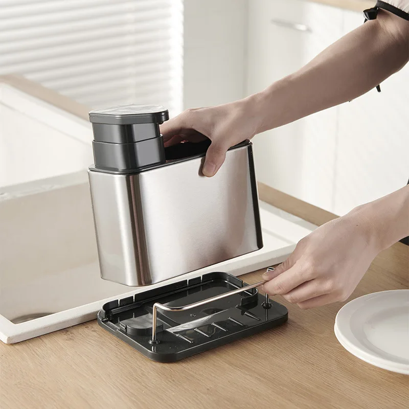 3-in-1 Sponge Holder Drainer Drying Rack for Kitchen Hardware Sink Caddy with Soap Dispenser