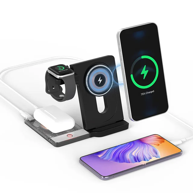 HEATZ U17 5in1 Foldable Magnetic Fast Wireless Charging for Chargers & Adapters Earphone Black White TYPE-C QC3.0,PD 3.0 1pcs