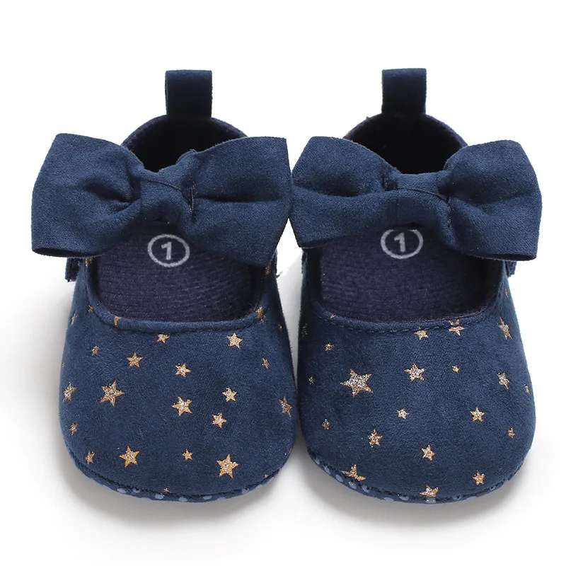 New arrival star printed upper butterfly-knot baby girl shoes fancy