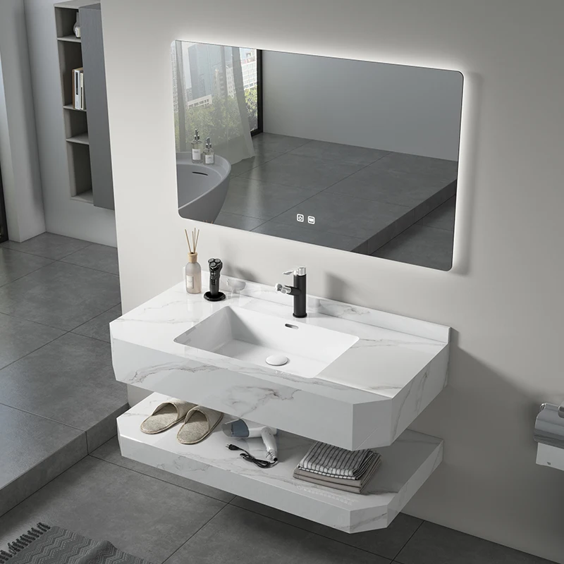 Factory Customized 150cm Countertop Double Sink Rock Broad Slate Wash Basin Sinks Bathroom Cabinet Vanities
