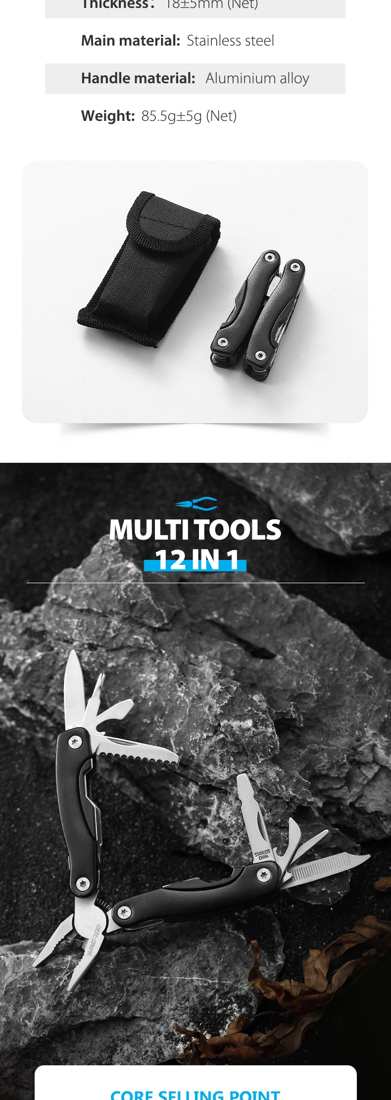 12in1 Folding Multifunction Pliers Stainless Steel Multi Tool Pocket ...
