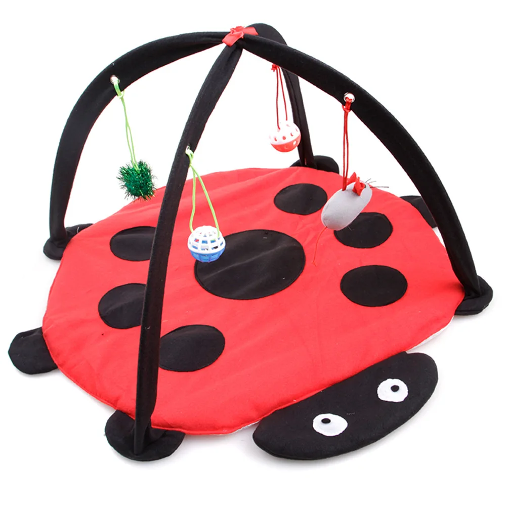 Pet Foldable sleeping cushion Cat Activity Center Interactive Play mat tent  with Hanging Toys Mice