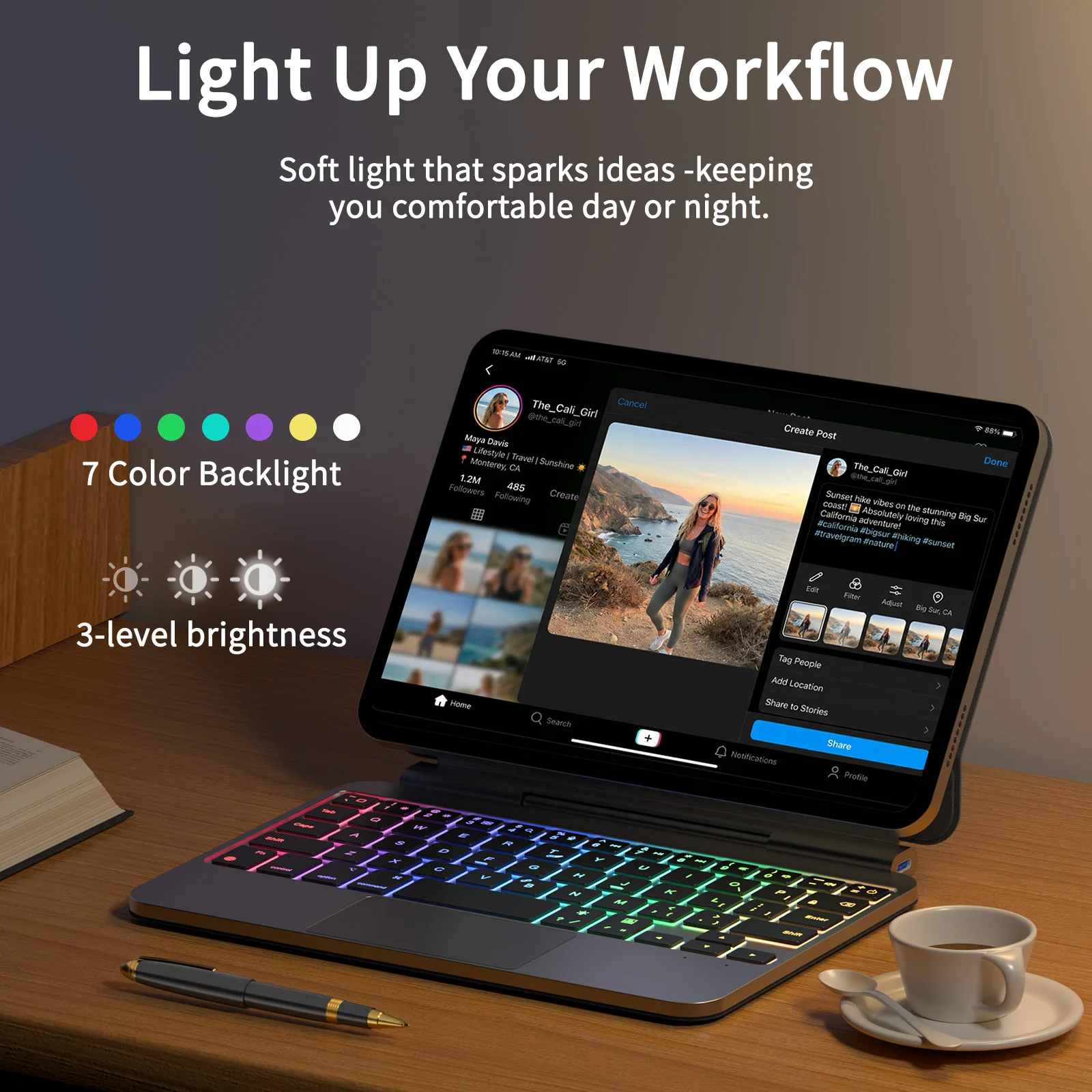 product laudtec case for ipad mini 6 83inch wireless keyboard case with rgb backlight touchpad adjustable stand ultra thin black-8