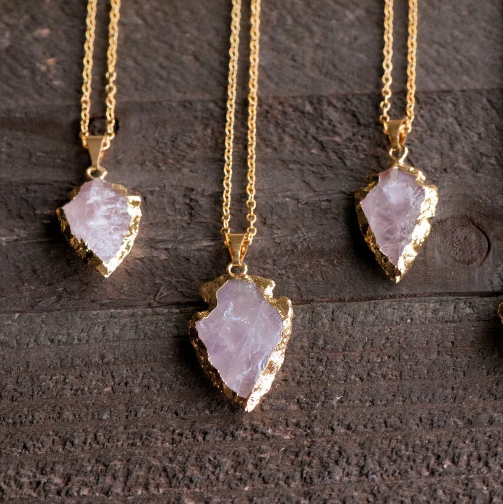 Nm24985 Rose Quartz Arrow Pendant 