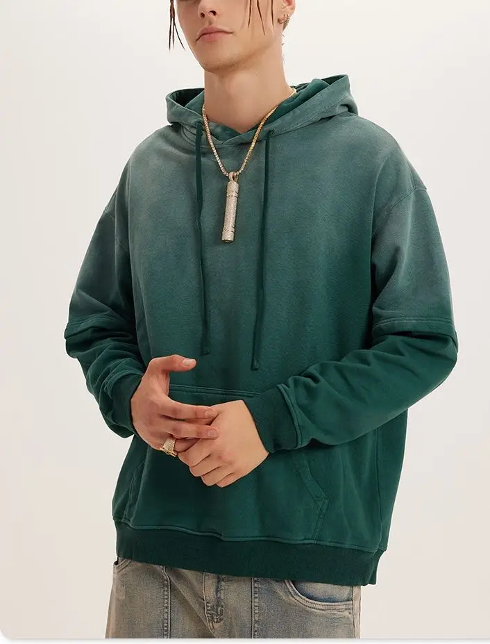 Salati Garment Washed Hoodie Men 600gsm Acid Wash Pullover Oversize Streetwear Sweatshirt Vintage Sun Faded Hoodie gallery 2