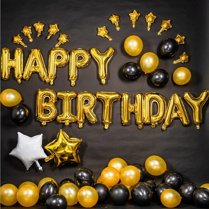 Luxury Birthday Party Decorations with Happy Birthday Banner in Gold  Metallic, Black Gold Silver Balloons Supplies, for 18th 21th 30th 40th 50th  60th